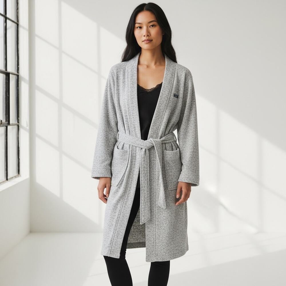 L.L. Bean Lightweight Sweater Fleece Wrap Robe Women's Sz S Gray Loungewear Spa